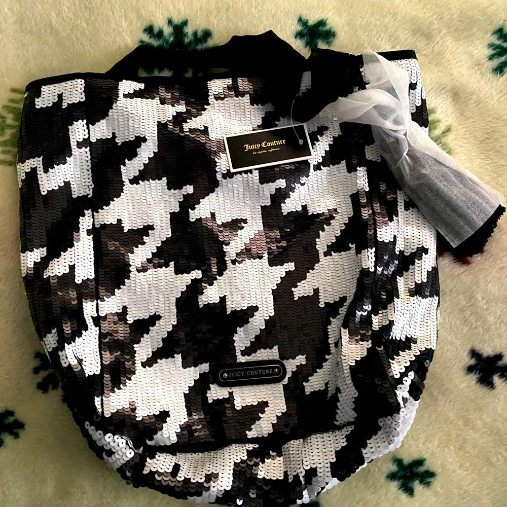 New-Juicy Couture black and white sequin hand bag with price tag /New.